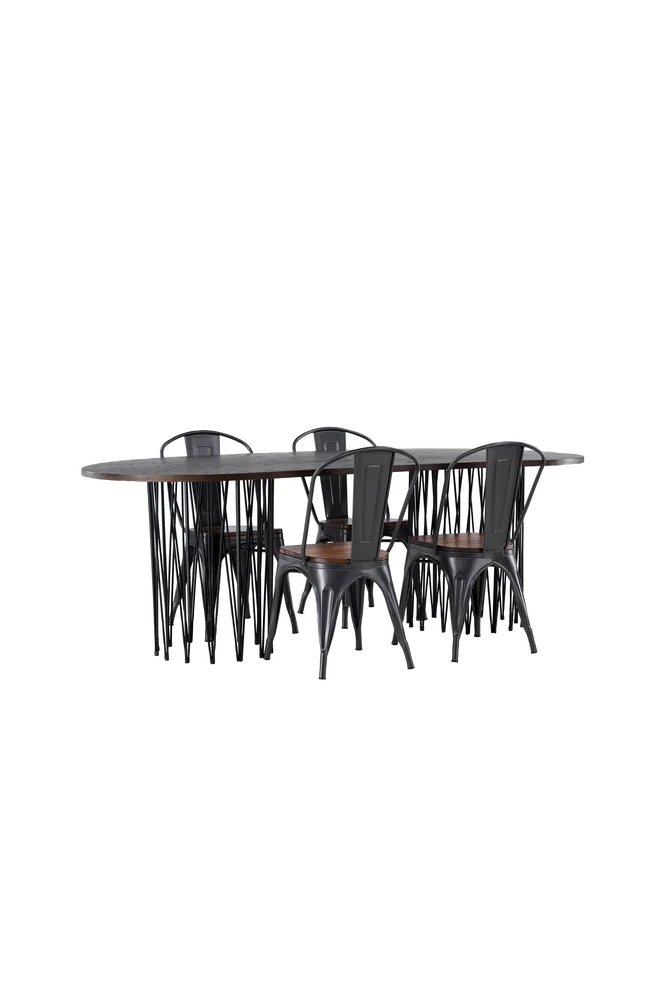 Spisegruppe Stone med 4 stk spisestoler Tempe - Brun m v:7680021