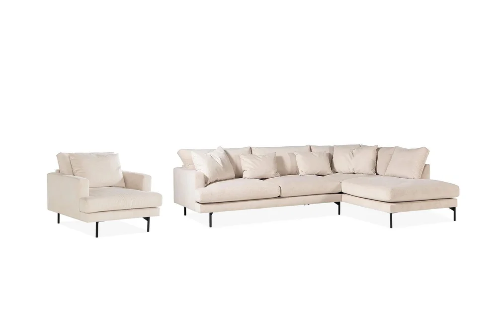 Menard Sofagruppe 4-seters Høyrevendt L-formet Sjeselongsofa + Stor Lenestol i Manchester v:9897537