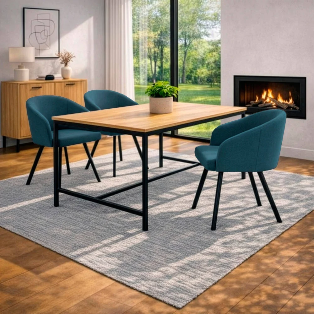 Sett bestående av spisebord på 160 cm og 4 stoler - Blå m v:9713353