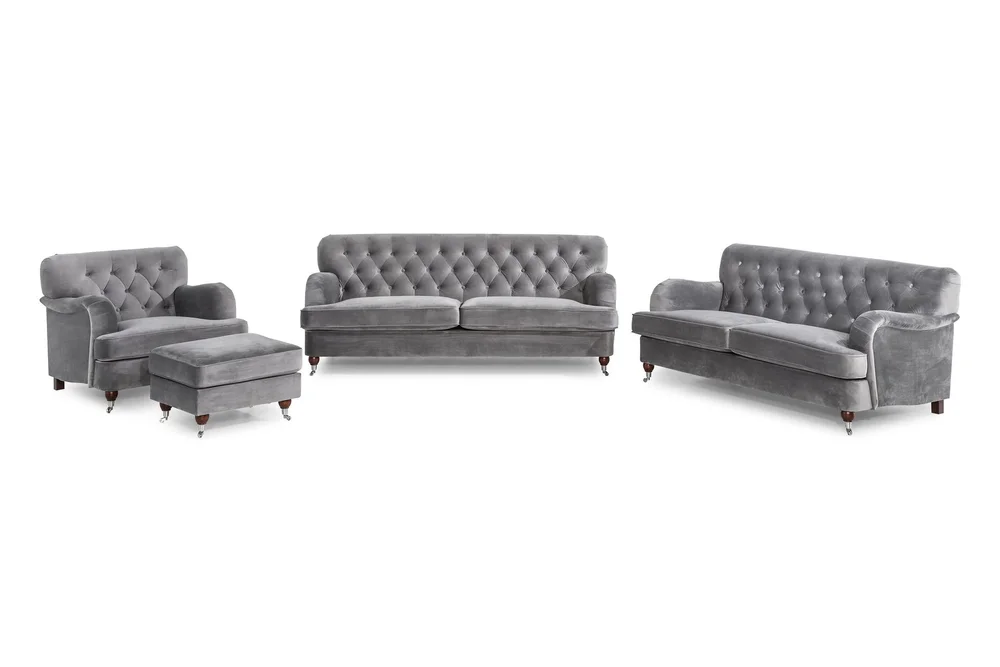 Howard Riviera Sofagruppe 3-seters + 2-seters Sofa + Lenestol + Fotskammel i Fløyel v:6862181