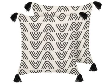 Sett med 2 pynteputer MAYS 45 x 45 cm Bomull Hvit Geometrisk mønster v:7037866 Sett med 2 pynteputer MAYS 45 x 45 cm Bomull Hvit Geometrisk mønster v:7037866