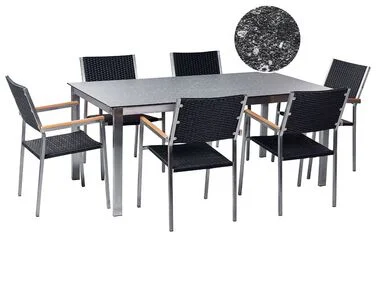 Spisegruppe til uteplassen 6-seters COSOLETO/GROSSETO Herdet glass Graniteffekt Svart v:9822765