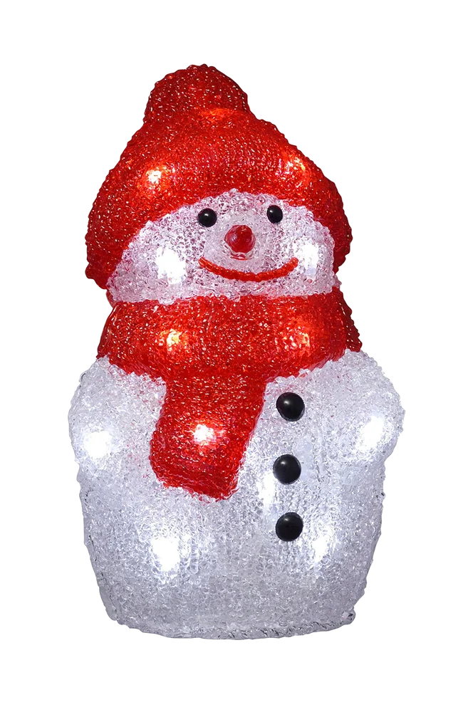 Akrylsnømann med lue, 22 cm, LED – Hvit – Belysning | m v:7478973
