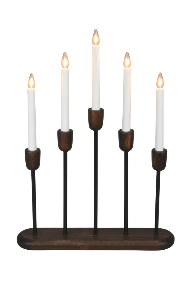 Lysestake tre/metall 5 LED 53,5cm – Svart – Belysning | m v:5419996 Lysestake tre/metall 5 LED 53,5cm – Svart – Belysning | m v:5419996