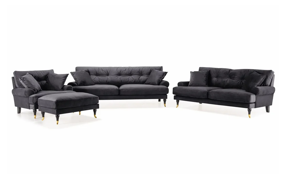 Andrew Sofagruppe 3-seter + 2-seter Sofa + Lenestol + Fotskammel i Fløyel v:7690012