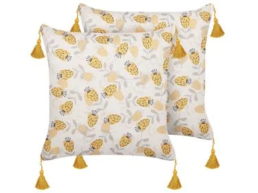 Sett med 2 pynteputer ABUTILON 45 x 45 cm Beige Blomstermønster v:847199