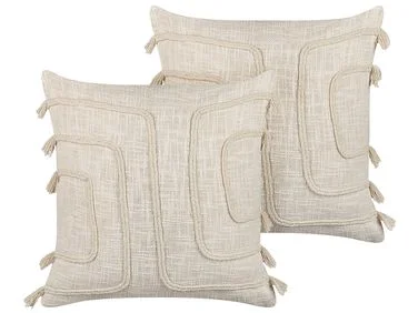 Sett med 2 pynteputer PLEIONE 45 x 45 cm Bomull Lys beige Geometrisk mønster v:9437742