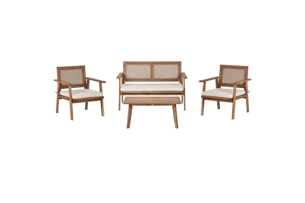 2-sitssoffa med fåtöljer Beliani Arenella Light wood||Beige v:5371311 2-sitssoffa med fåtöljer Beliani Arenella Light wood||Beige v:5371311