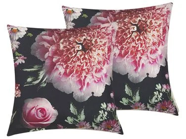 Sett med 2 pynteputer HEDERA 45 x 45 cm Svart Blomstermønster v:7048081 Sett med 2 pynteputer HEDERA 45 x 45 cm Svart Blomstermønster v:7048081