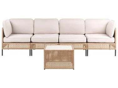 Hagesofa med bord 4-seters OMEGANA PE-rotting Lys beige v:6606332