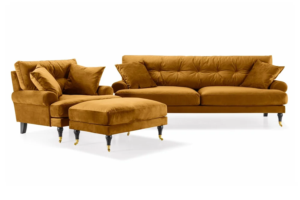 Andrew Sofagruppe 3-seter Sofa + Lenestol + Fotskammel i Fløyel v:6813767