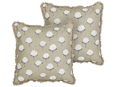 Sett med 2 pynteputer PSILOTALES 45 x 45 cm Bomull Beige Blomstermønster v:6541803