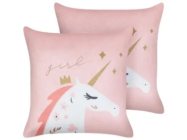 Sett med 2 pynteputer UNIOLA 45 x 45 cm Fløyel Rosa v:9437395 Sett med 2 pynteputer UNIOLA 45 x 45 cm Fløyel Rosa v:9437395