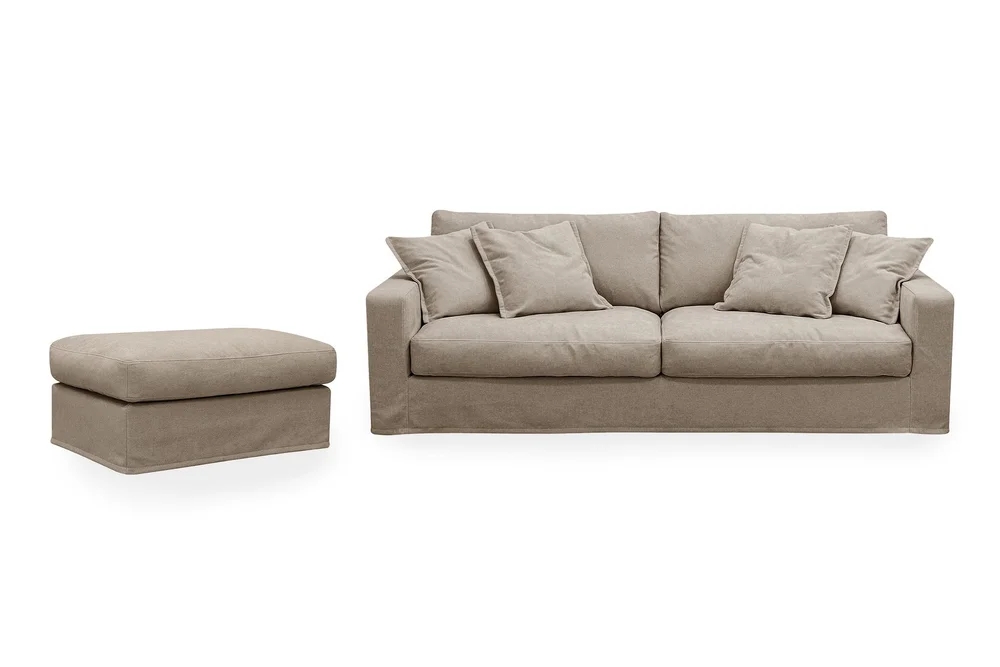 Valencia Extra Dyp 3-seters sofa + fotskammel med avtakbart og vaskbart trekk v:2935981