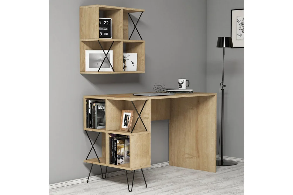 Hovdane Skrivebord 120 cm med Oppbevaring Hylle + Bokhylle L v:3620736