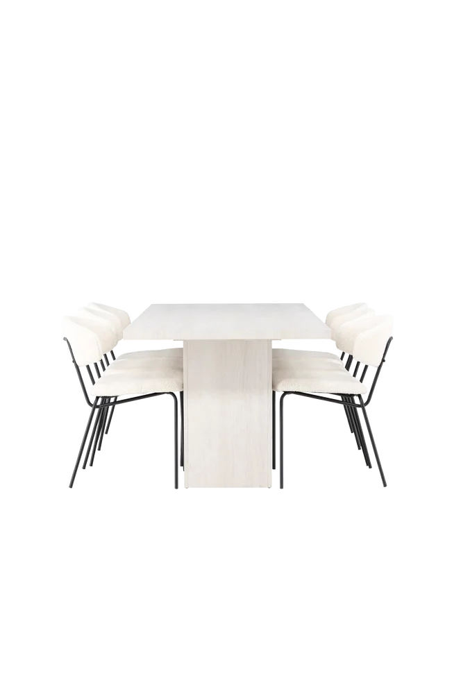 Spisegruppe Olga med 6 stk stoler Chico - Hvit m v:8806639