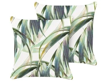 Sett med 2 utendørsputer CALDERINA Plantemønster 45 x 45 cm Grønn v:3173856