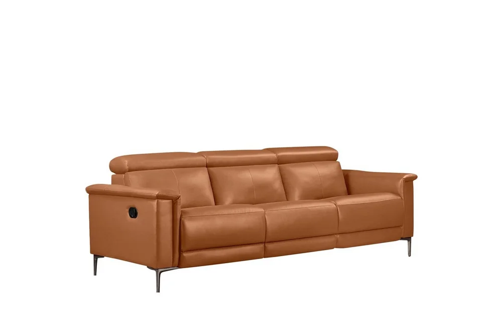 Sofa 3-seter Lund Kognac, Lær/PU, Manuell hvilestol v:4615297
