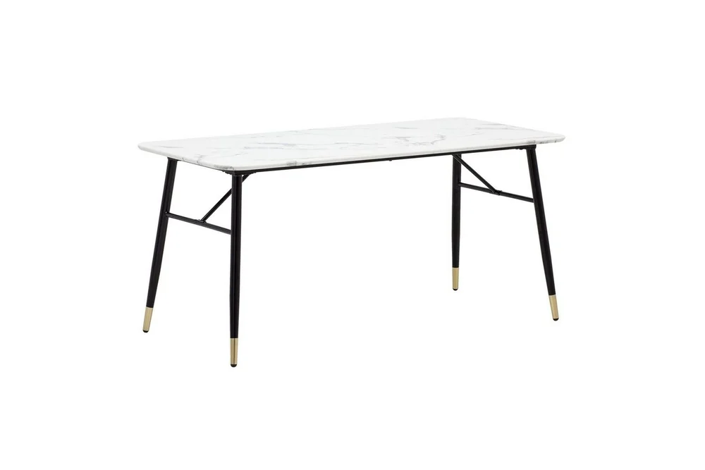 Spisebord Wohnling Moderne stil MDF med metallben med gulldetaljer Marmor, Hvit, 140×80 cm v:8535288 Spisebord Wohnling Moderne stil MDF med metallben med gulldetaljer Marmor, Hvit, 140×80 cm v:8535288