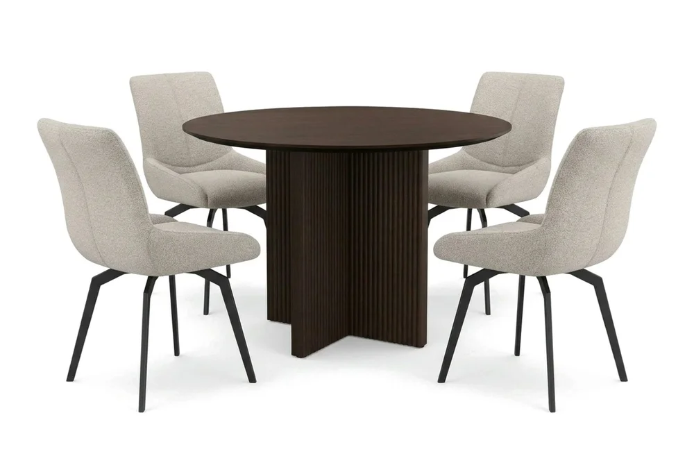 Edda spisegruppe rund 110 cm røkt eik med 4 Mora spisestoler v:8044129