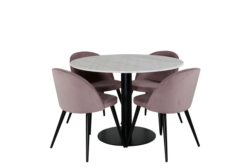 Estelle Spisegruppe 106 cm Rund med 4 Velvet Stoler v:3278736
