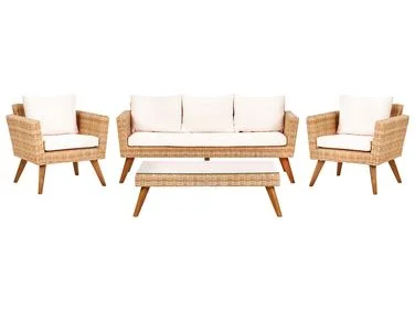 Loungesett til hagen med bord 5-seters VITTORIA XL PE-rotting Off white v:393604