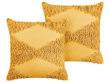 Sett med 2 pynteputer RHOEO 45 x 45 cm Bomull Gul Geometrisk mønster v:8053629