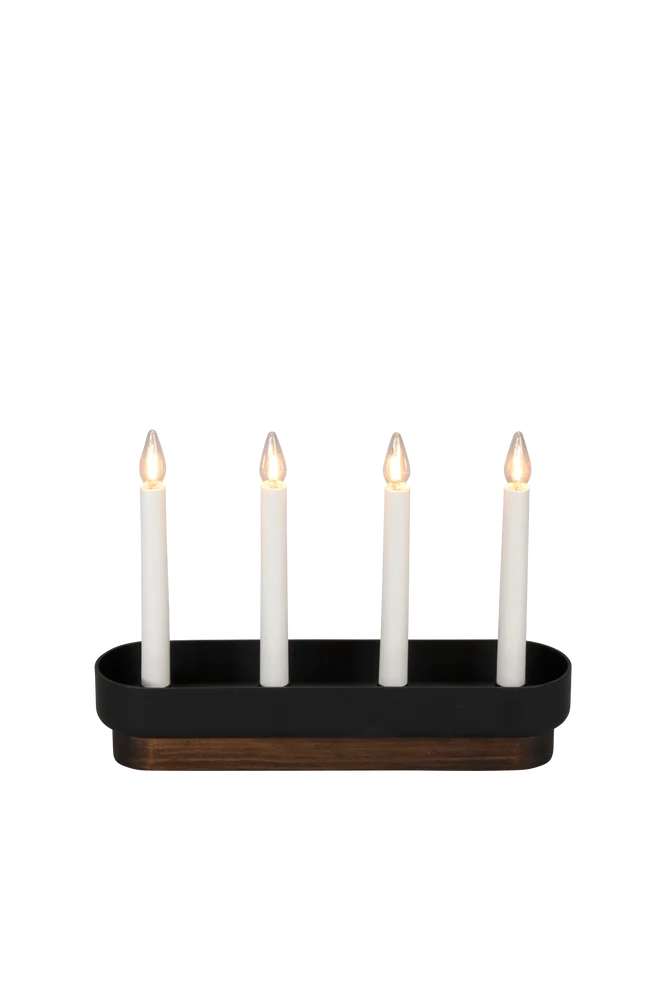 Lysestake tre/plast 4 LED 23cm – Svart – Belysning | m v:4409320 Lysestake tre/plast 4 LED 23cm – Svart – Belysning | m v:4409320