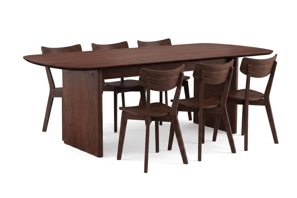Alma spisegruppe 220 cm rektangulær i valnøtt med 6 Amelia spisestoler v:7259677 Alma spisegruppe 220 cm rektangulær i valnøtt med 6 Amelia spisestoler v:7259677