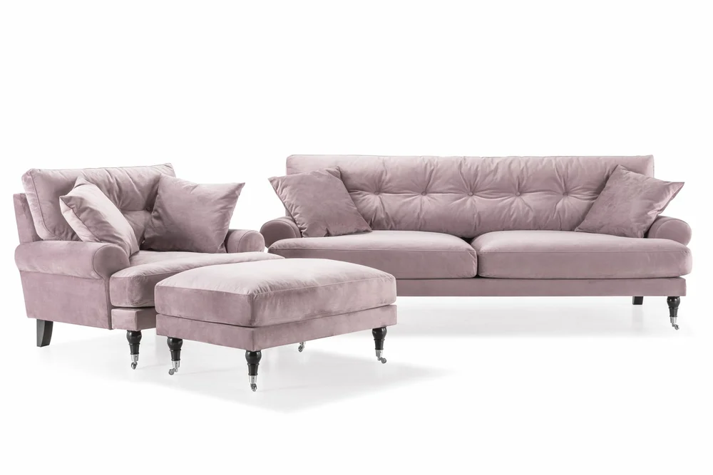 Andrew Sofagruppe 3-seter Sofa + Lenestol + Fotskammel i Fløyel v:1818015
