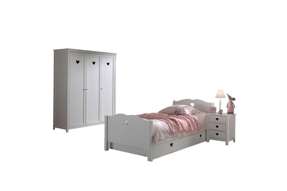 Seng med nattbord garderobe skuff Amori Hvit 3-dører v:7447744