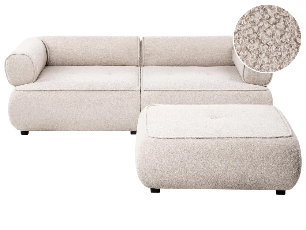 Sofa 3-seter SALLA med fotskammel Bouclé Beige v:4528509 Sofa 3-seter SALLA med fotskammel Bouclé Beige v:4528509