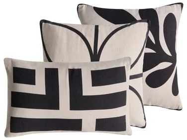 Sett med 3 pynteputer AGATHIS 30 x 50 cm Bomull Svart/beige Abstrakt mønster v:3405456