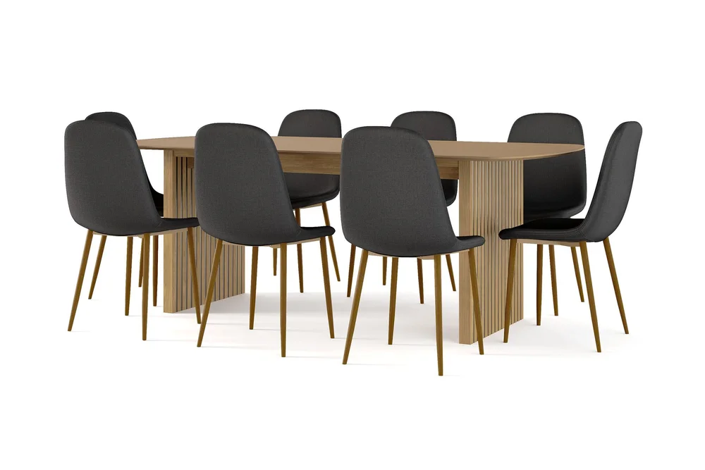 Richeto spisebord 210 cm eik + 8 stk. Nibe stol svart med eikeben v:9455321