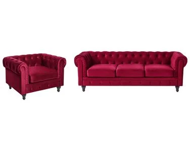 Sofagruppe 4-seters CHESTERFIELD Fløyel Mørkerød v:2039264 Sofagruppe 4-seters CHESTERFIELD Fløyel Mørkerød v:2039264