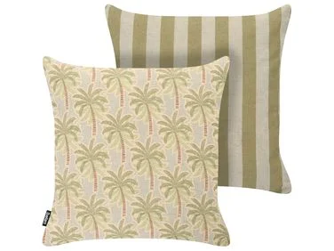Sett med 2 utendørsputer CALIA Plantemønster 45 x 45 cm Beige/grønn v:2665396