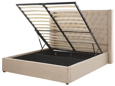 Seng med oppbevaring LUBBON Fløyel Beige 160 x 200 cm v:7553119