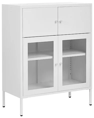 Skjenk med glassdører ESHOLT 80 cm Metall Hvit v:3988474