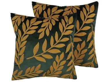 Sett med 2 pynteputer MISTLETOE 45 x 45 cm Fløyel Grønn Gull Plantemønster v:6529788 Sett med 2 pynteputer MISTLETOE 45 x 45 cm Fløyel Grønn Gull Plantemønster v:6529788