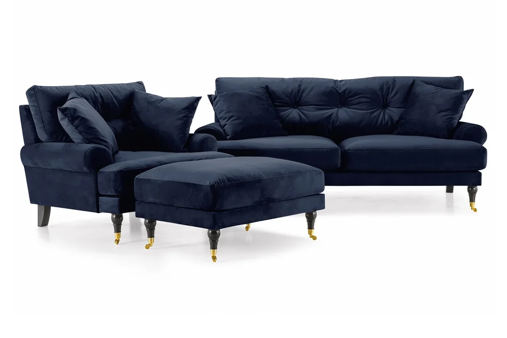 Andrew Sofagruppe 2-seter Sofa + Lenestol + Fotskammel i Fløyel v:3357132 Andrew Sofagruppe 2-seter Sofa + Lenestol + Fotskammel i Fløyel v:3357132