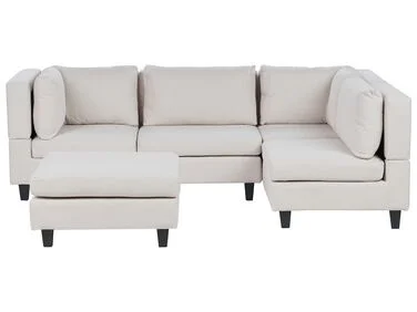 Modulær hjørnesofa 4-seters UNSTAD med fotskammel Lys beige Venstrevendt v:1276707 Modulær hjørnesofa 4-seters UNSTAD med fotskammel Lys beige Venstrevendt v:1276707