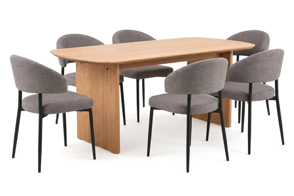 Alma spisegruppe rektangulær 180 cm eik med 6 Sawako spisestoler v:6874248