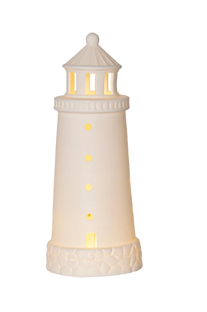 Dekorativ figur Seaside Fyrtårn – Hvit – Belysning | m v:9552437