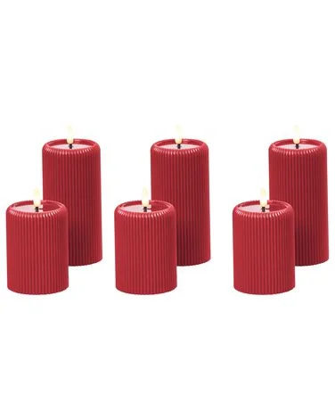 Sett med 6 LED-stearinlys NOISETTE 10/16 cm Rød v:718429 Sett med 6 LED-stearinlys NOISETTE 10/16 cm Rød v:718429