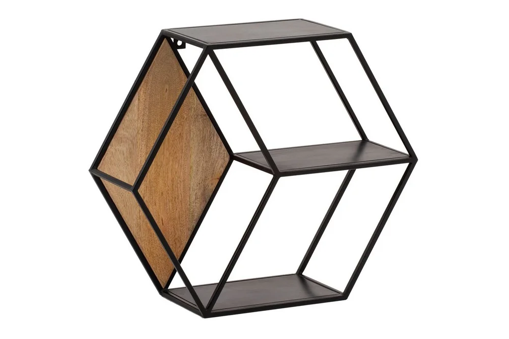 Vegghylle Wohnling Bikube massivtre metallramme veggmontert industriell v:4938156