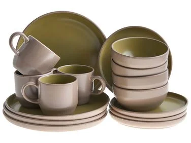 Sett med 16 serviser NUTMEG Steintøy Beige/grønn v:9345527 Sett med 16 serviser NUTMEG Steintøy Beige/grønn v:9345527
