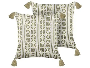 Sett med 2 pynteputer SYRINGA 45 x 45 cm Bomull Grønn Geometrisk mønster v:6535397