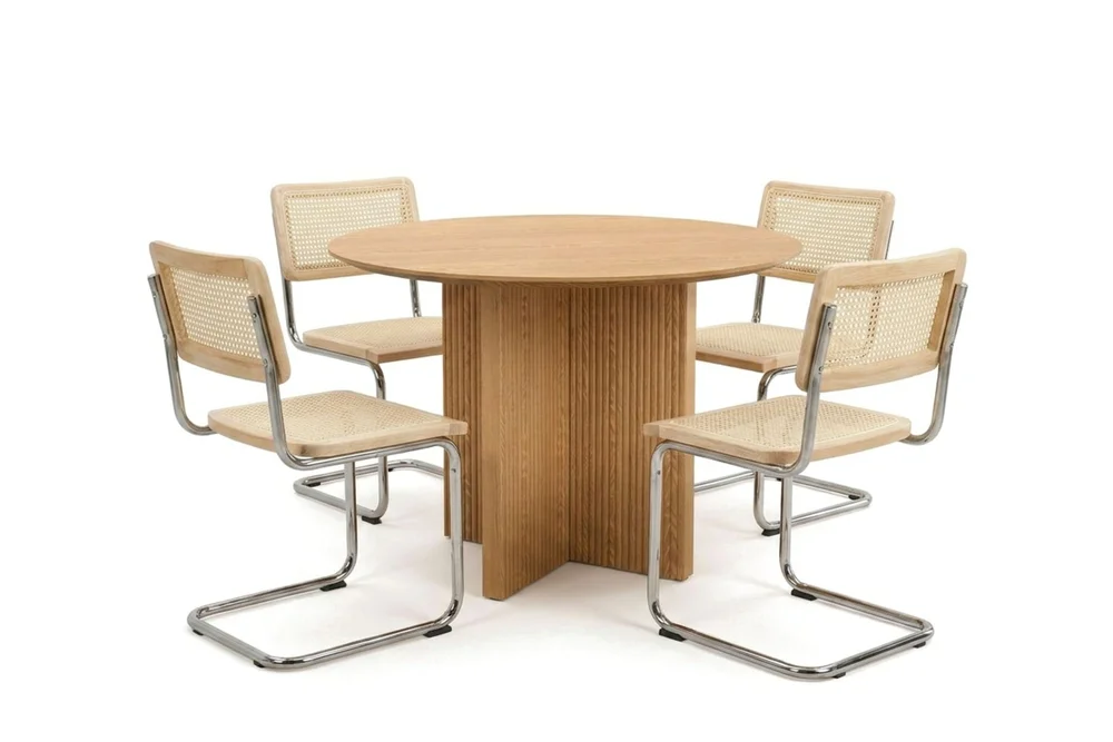 Edda spisegruppe rund 110 cm eik med 4 Build spisestoler v:4824651