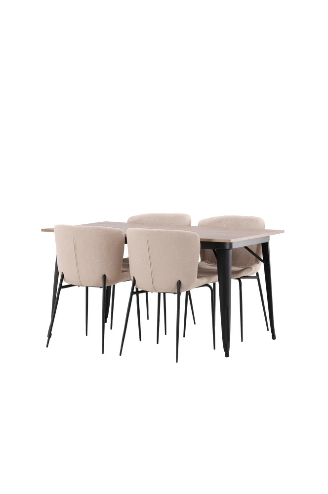 Spisegruppe Tempe med 4 stk spisestoler Modesto - Beige m v:9307123