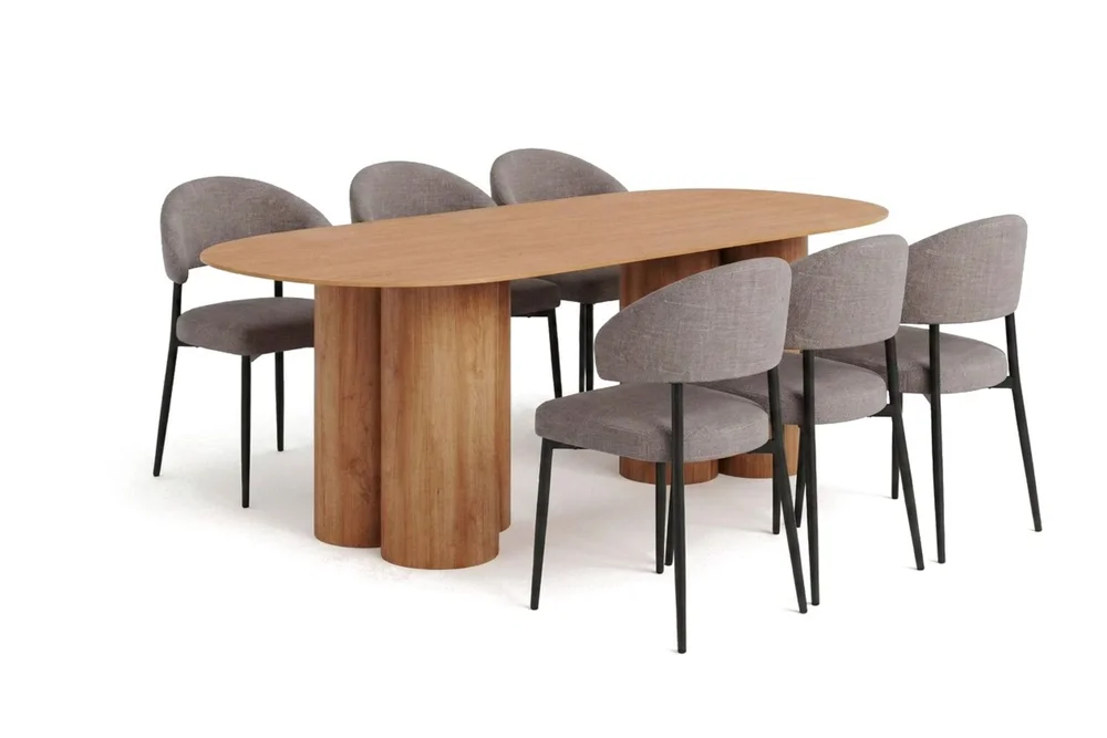 Juno spisegruppe rektangulær 220 cm eik med 6 Sawako spisestoler v:4695087
